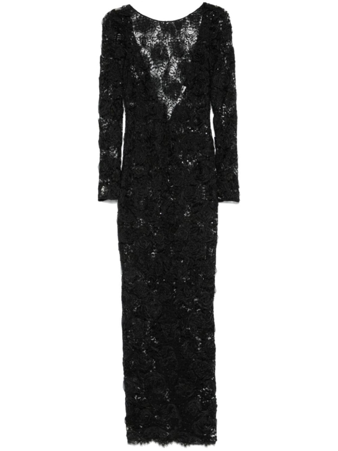 Alessandra Rich платье макси с цветочной аппликацией и пайетками, черный 
Alessandra Rich платье макси с цветочной аппликацией и пайетками, черный