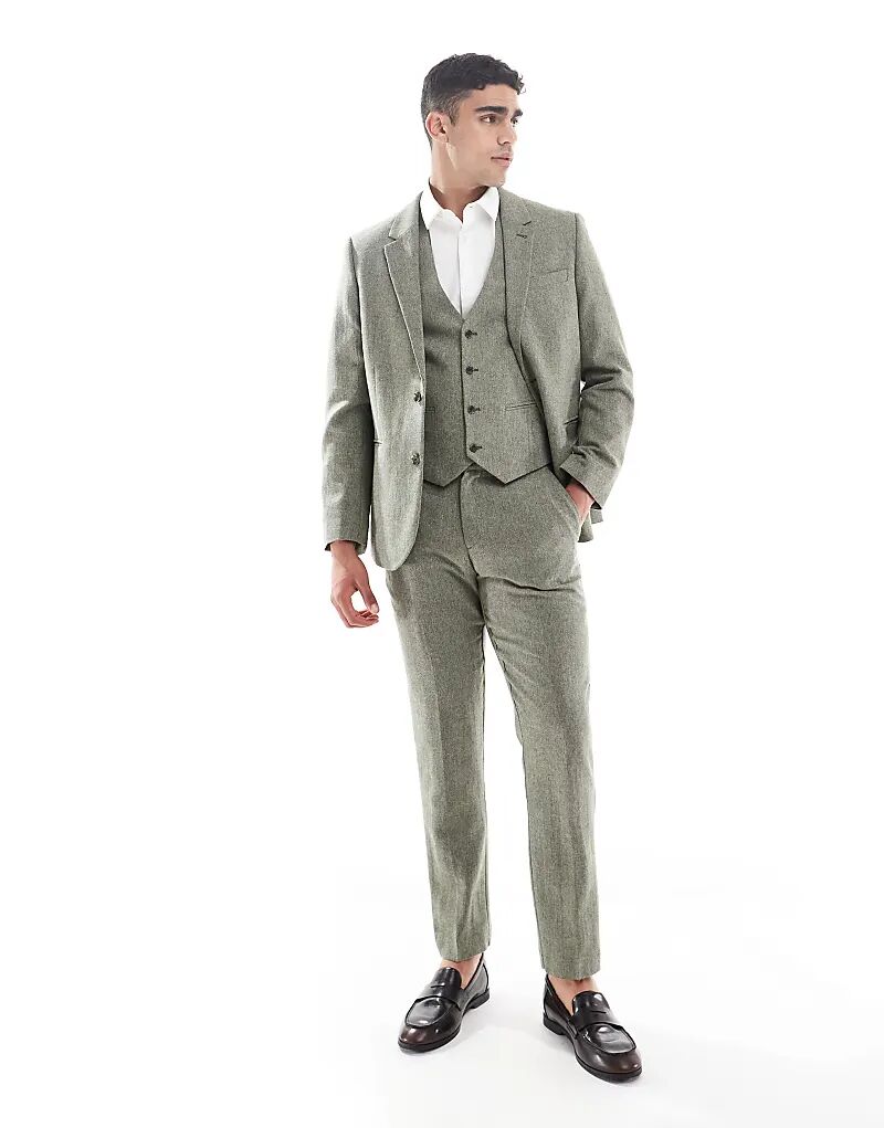 Узкие брюки из шерстяной ткани ASOS DESIGN зеленого цвета с узором «в ёлочку» 
Узкие брюки из шерстяной ткани ASOS DESIGN зеленого цвета с узором «в ёлочку»