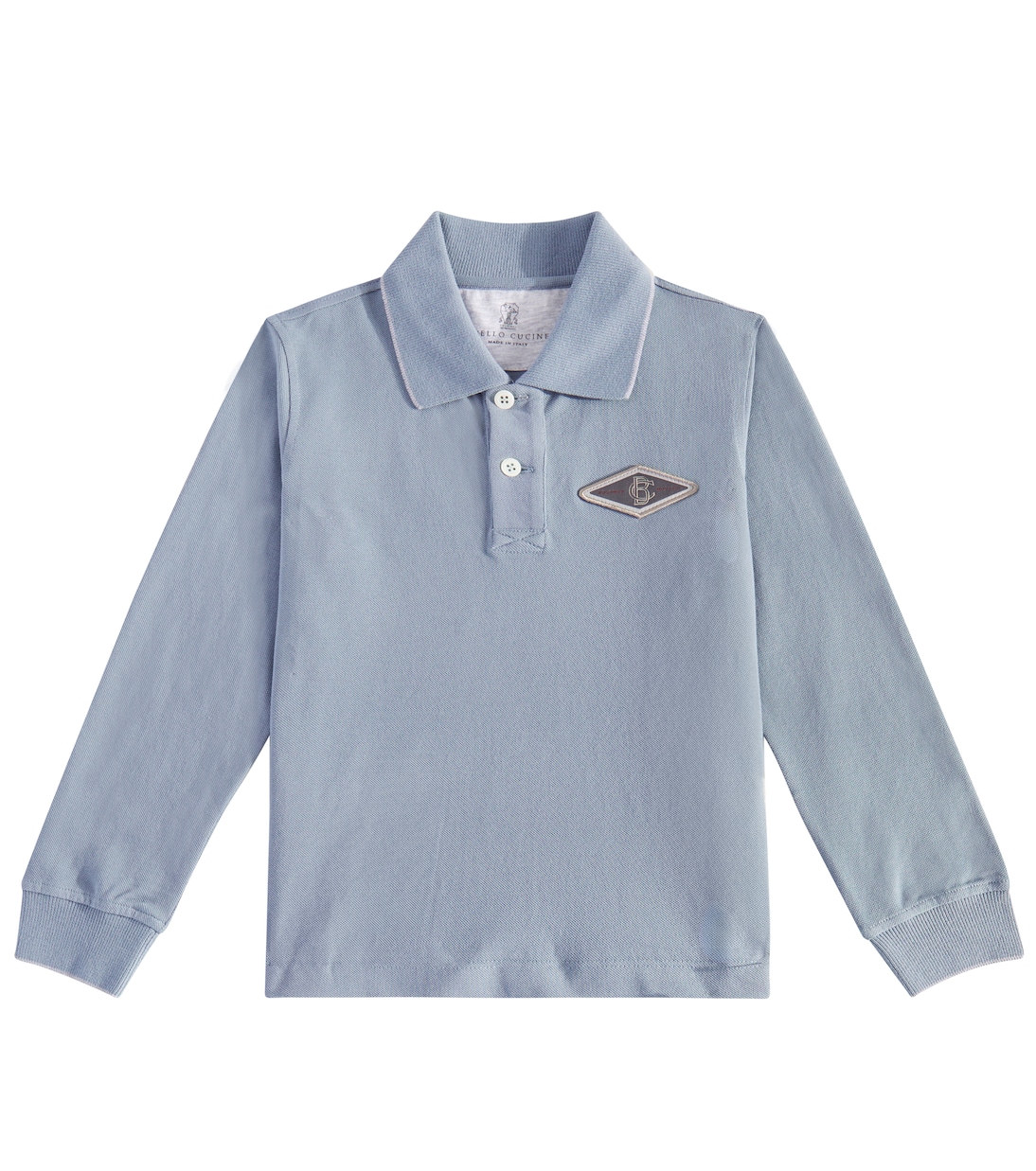 Хлопковая рубашка-поло Brunello Cucinelli Kids, светло-синий 
Хлопковая рубашка-поло Brunello Cucinelli Kids, светло-синий