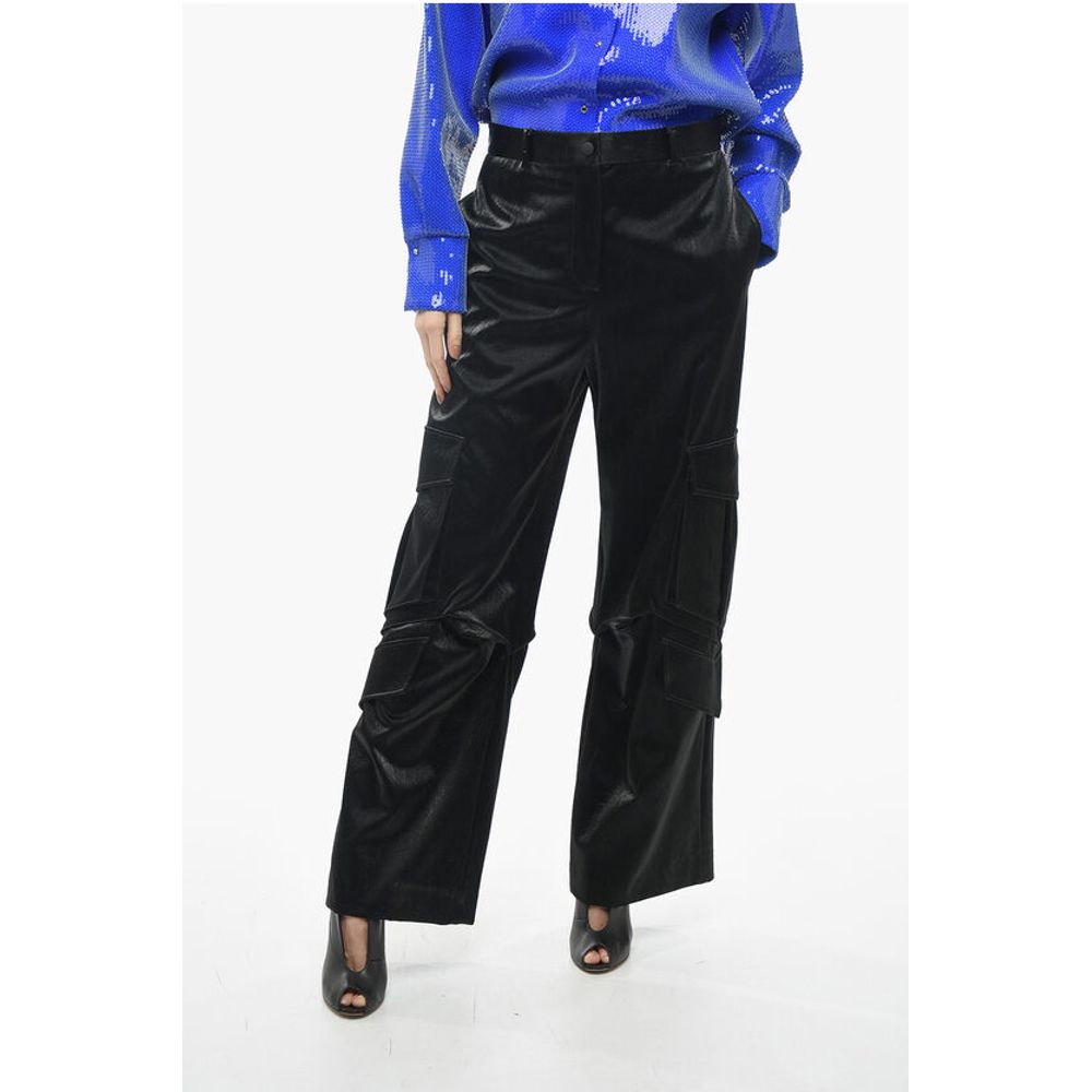 Атласные брюки-карго со шлевками для ремня Msgm, Black 
Атласные брюки-карго со шлевками для ремня Msgm, Black