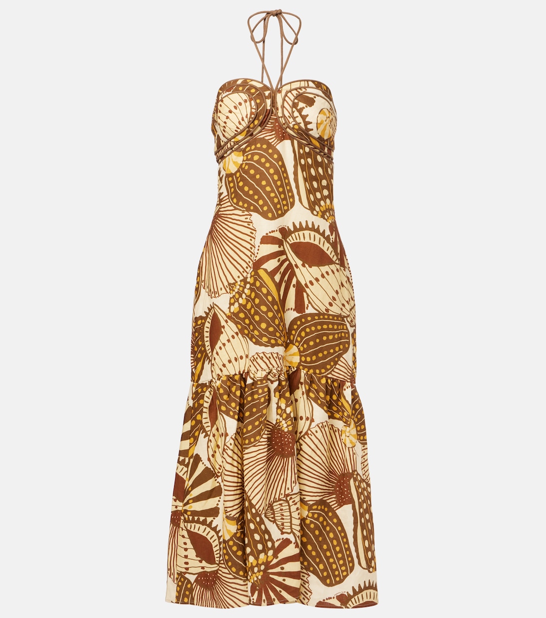 Платье миди из льна с принтом Shell Mix Farm Rio, Shell Mix Camel 
Платье миди из льна с принтом Shell Mix Farm Rio, Shell Mix Camel