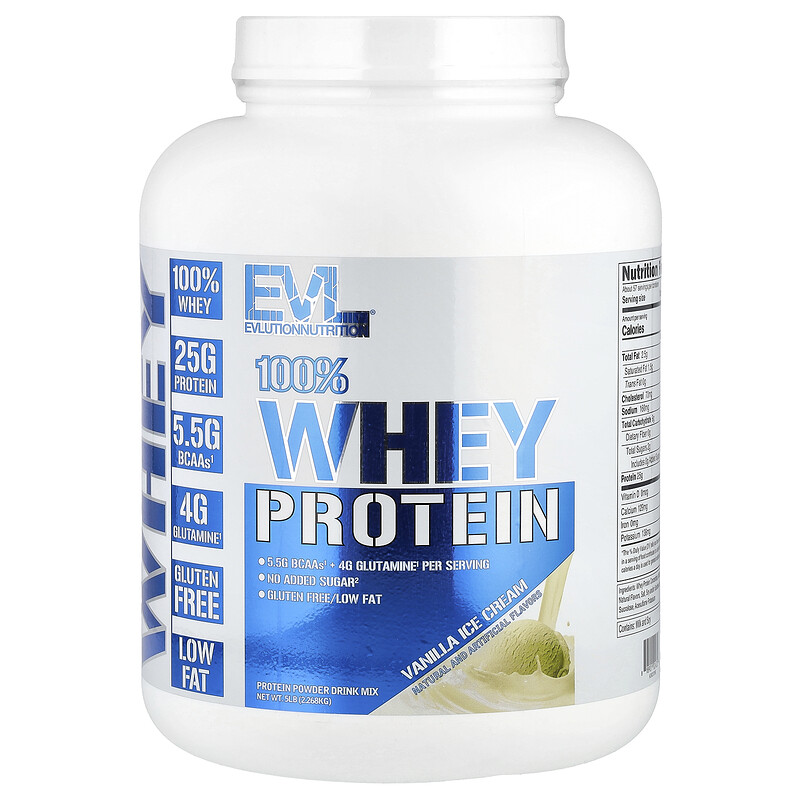 EVLution Nutrition, 100% сывороточный протеин, ванильное мороженое, 2,268 кг (5 фунтов)
EVLution Nutrition, 100% сывороточный протеин, ванильное мороженое, 2,268 кг (5 фунтов)