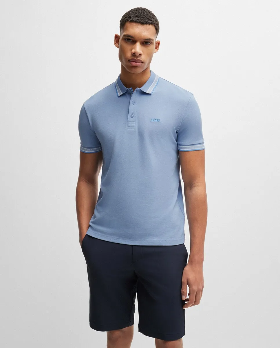 Мужская рубашка-поло с коротким рукавом Boss, светло-голубой 
Мужская рубашка-поло с коротким рукавом Boss, светло-голубой