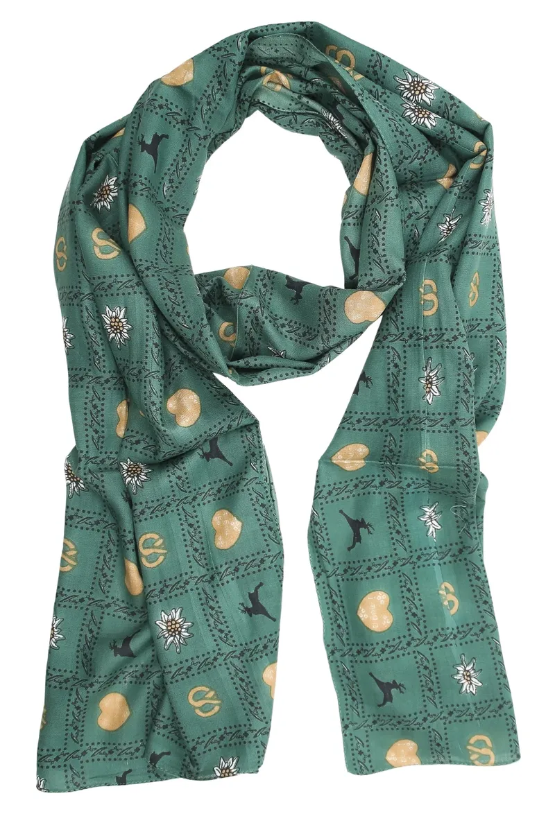 Шарф Allgäu Rebell "Trachten Elegant", с эдельвейсами, крендельками, оленями, зеленый
Шарф Allgäu Rebell "Trachten Elegant", с эдельвейсами, крендельками, оленями, зеленый