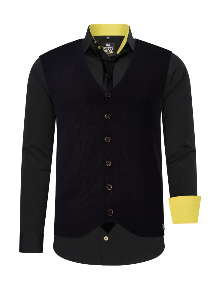 Рубашка с жилетом и галстуком, комплект из 3 предметов, черно-желтый Rusty Neal
Рубашка с жилетом и галстуком, комплект из 3 предметов, черно-желтый Rusty Neal