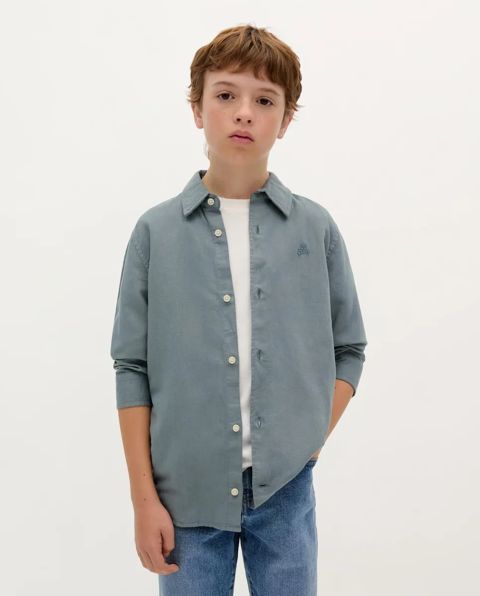 Детская рубашка с длинным рукавом и вышитым черепом Scalpers, серебристо-голубой
Детская рубашка с длинным рукавом и вышитым черепом Scalpers, серебристо-голубой