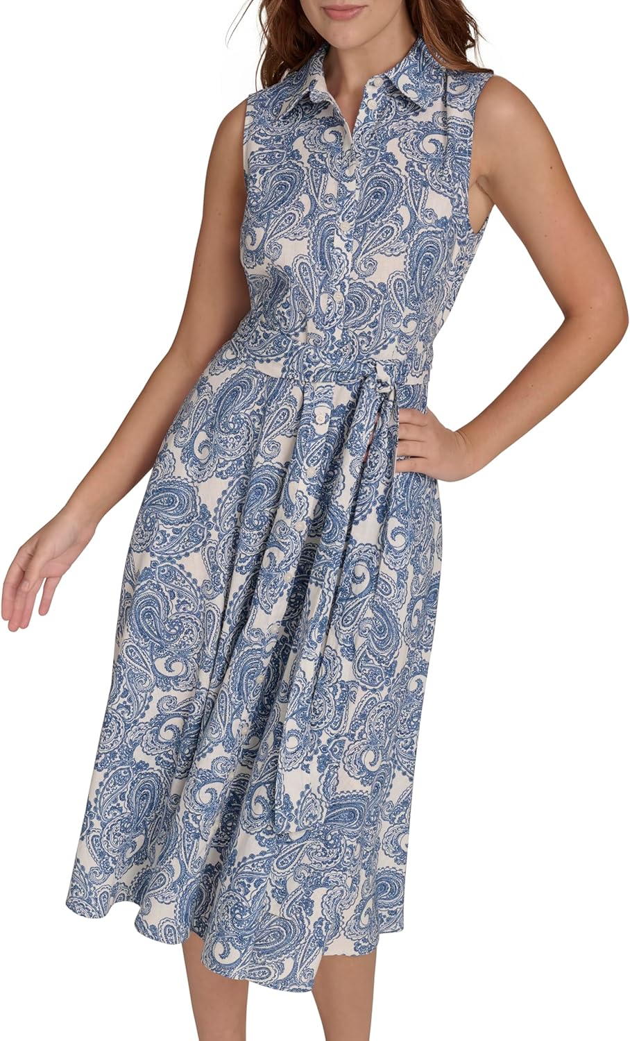 Женское платье-рубашка миди Tommy Hilfiger без рукавов с воротником, пуговицами спереди и завязкой на талии, Bright White/French Blue
Женское платье-рубашка миди Tommy Hilfiger без рукавов с воротником, пуговицами спереди и завязкой на талии, Bright White/French Blue