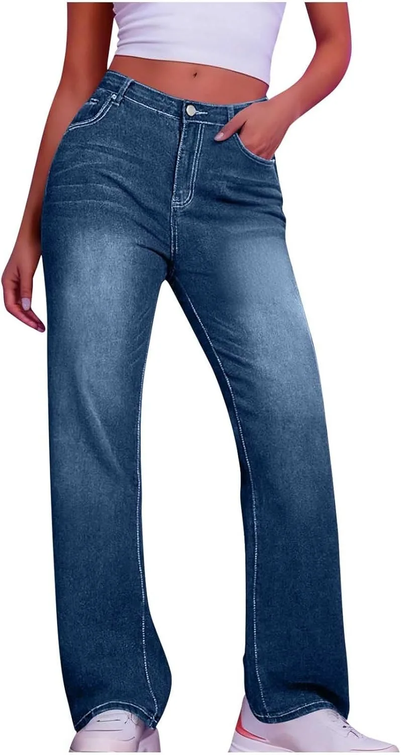 Женские джинсы с высокой талией, прямые широкие, свободные
Женские джинсы с высокой талией, прямые широкие, свободные