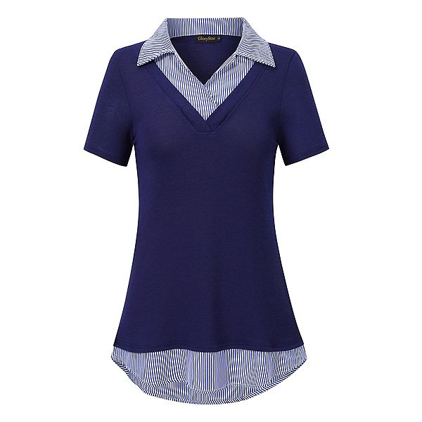 Женская блуза с коротким рукавом и контрастным воротником Clearflower, Navy Blue Stripes
Женская блуза с коротким рукавом и контрастным воротником Clearflower, Navy Blue Stripes