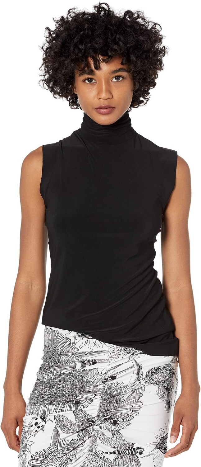 Облегающий топ без рукавов с черепахой Norma Kamali, черный 
Облегающий топ без рукавов с черепахой Norma Kamali, черный