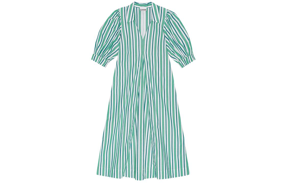 Полосатое платье-рубашка из органического хлопка GANNI, мятно-зеленое
Полосатое платье-рубашка из органического хлопка GANNI, мятно-зеленое