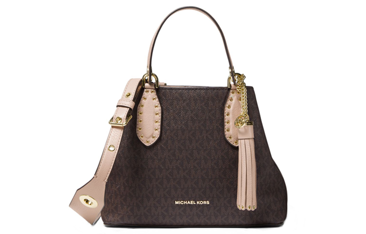 Миниатюрная женская сумка через плечо из лакированного полотна MK Brooklyn, розово-коричневая монограмма MICHAEL KORS 
Миниатюрная женская сумка через плечо из лакированного полотна MK Brooklyn, розово-коричневая монограмма MICHAEL KORS