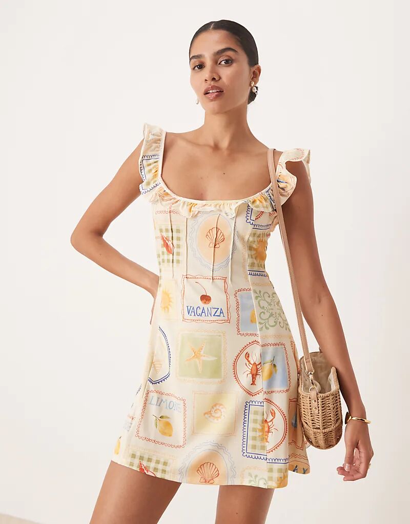 Мини-платье ASOS DESIGN с оборкой спереди и бретелями, с принтом открытки
Мини-платье ASOS DESIGN с оборкой спереди и бретелями, с принтом открытки