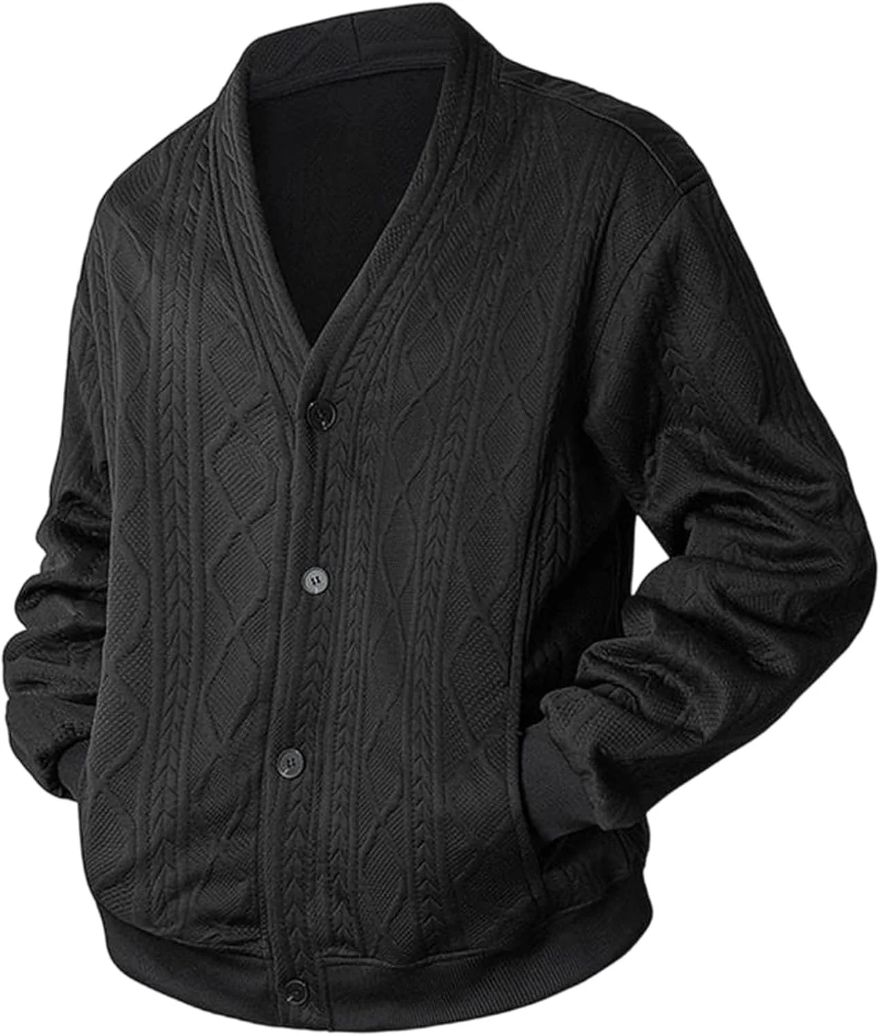 Мужской кардиган плюс сайз с V-образным вырезом и ромбовидным узором
Мужской кардиган плюс сайз с V-образным вырезом и ромбовидным узором