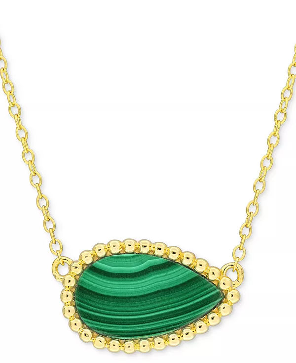 Ожерелье с подвеской 17 дюймов в оправе из черного агата в форме груши, из стерлингового серебра (также из белого агата, малахита и лазурита) Macy'S, malachite