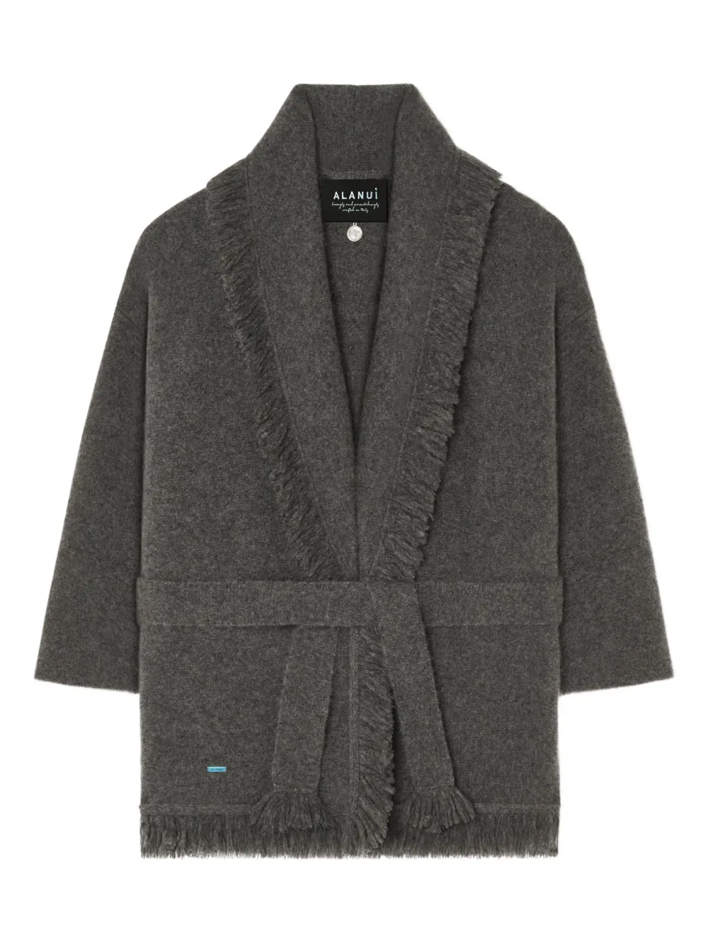 Кардиган Finest с воротником-шалькой и бахромой Alanui, серый 
Кардиган Finest с воротником-шалькой и бахромой Alanui, серый