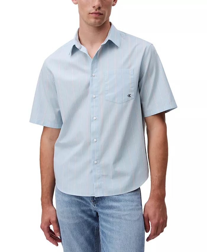 Мужская рубашка с коротким рукавом свободного кроя из поплина в полоску на пуговицах Calvin Klein, синий
Мужская рубашка с коротким рукавом свободного кроя из поплина в полоску на пуговицах Calvin Klein, синий