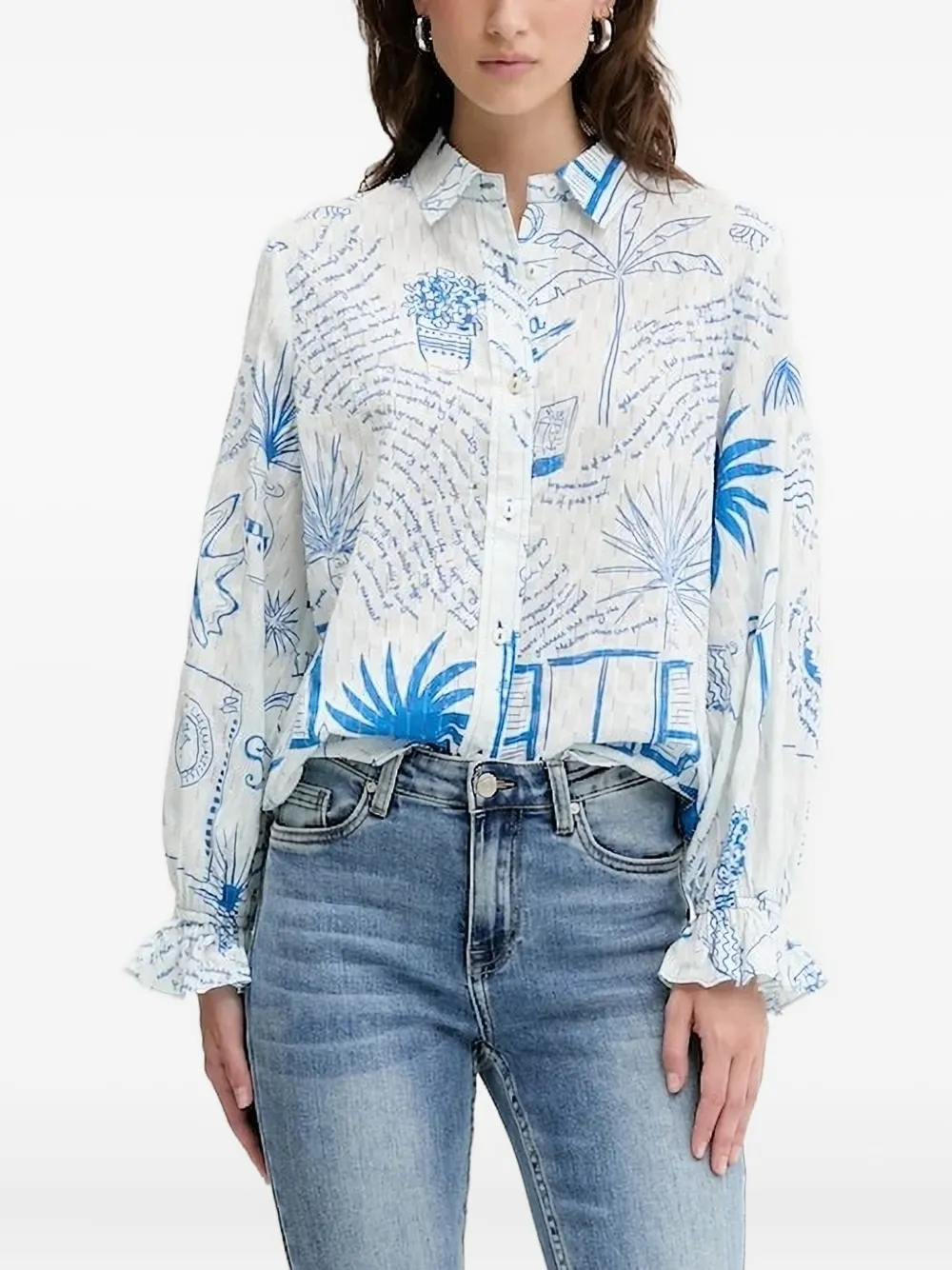 Рубашка с принтом и оборками на рукавах NEVER FULLY DRESSED, белый
Рубашка с принтом и оборками на рукавах NEVER FULLY DRESSED, белый