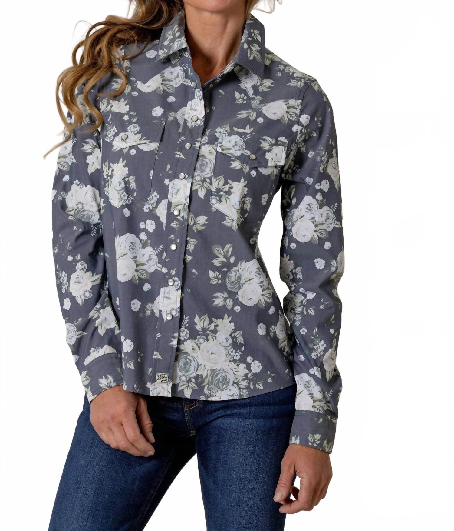 Топ с длинными рукавами Ginny Pearl Snap синего цвета Kimes Ranch
Топ с длинными рукавами Ginny Pearl Snap синего цвета Kimes Ranch