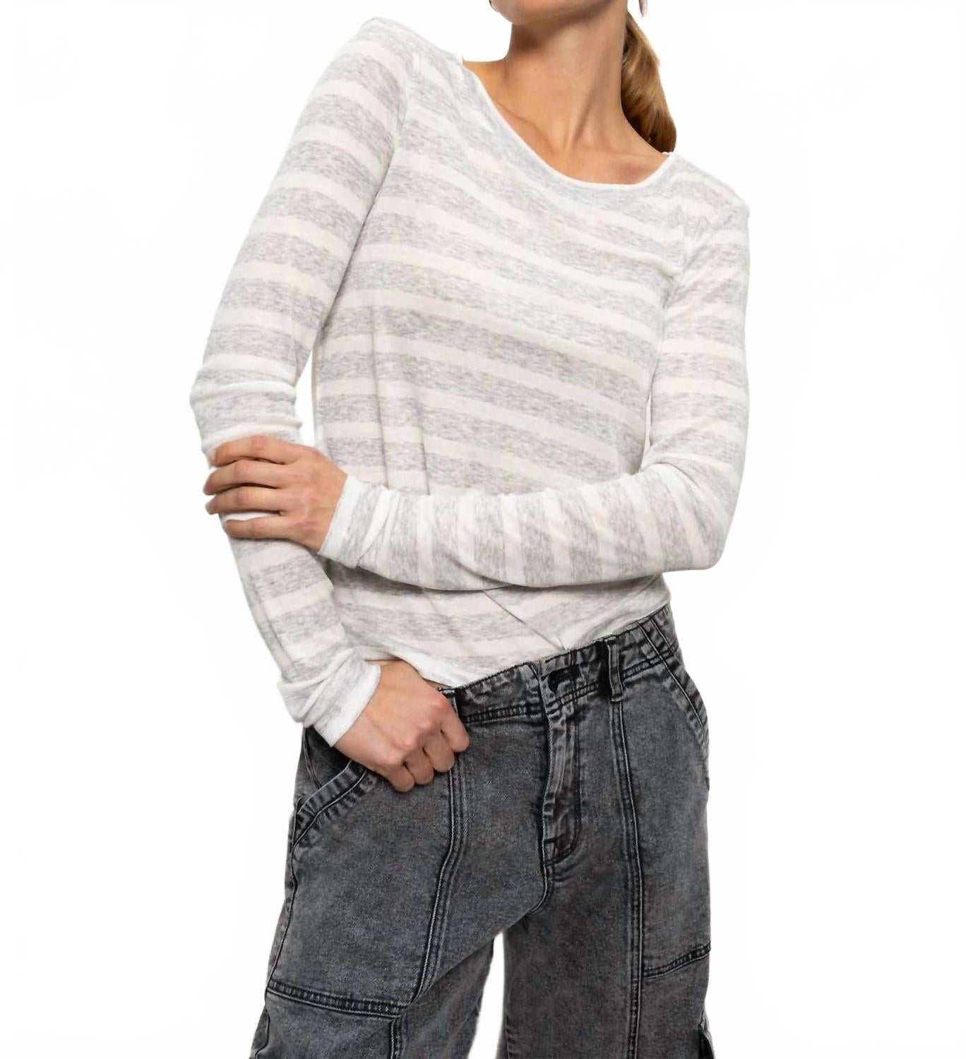 Женская полосатая футболка с круглым вырезом в цвете Dewey Grey/Chalk Stripe Sanctuary 
Женская полосатая футболка с круглым вырезом в цвете Dewey Grey/Chalk Stripe Sanctuary