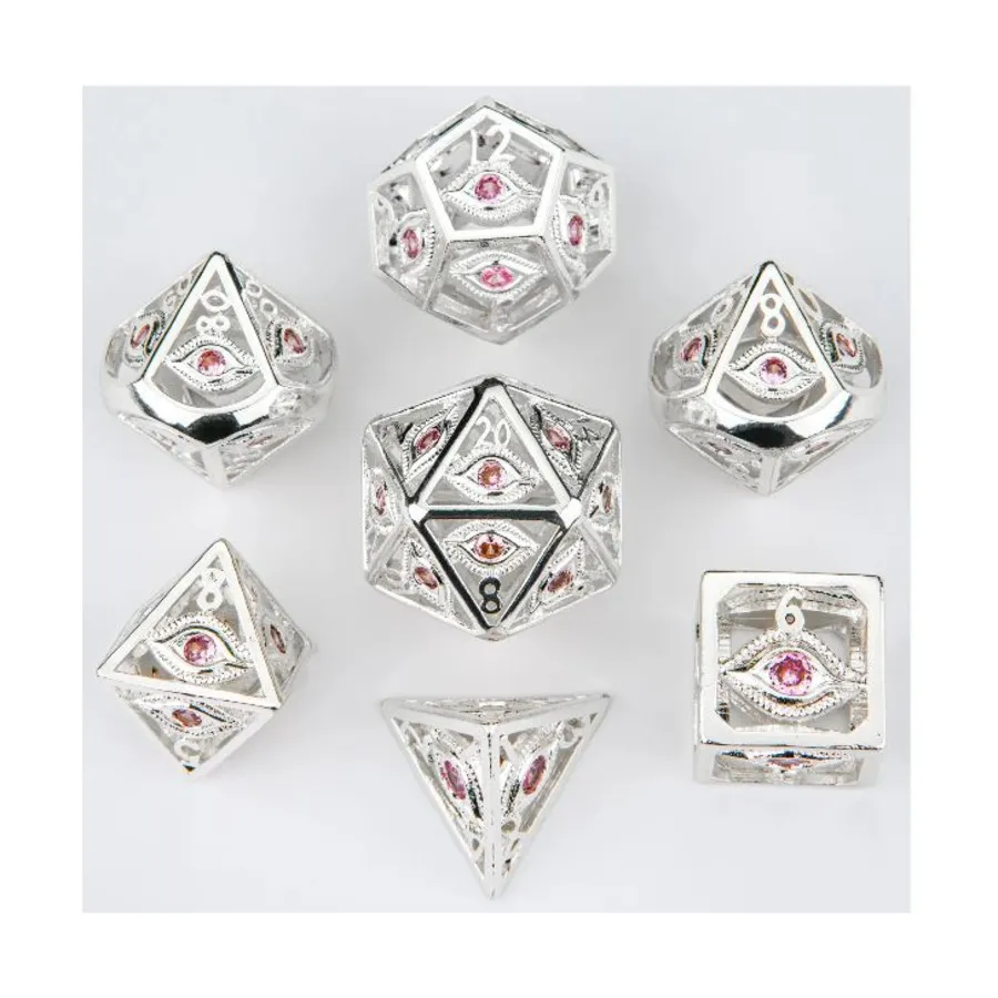 Набор из полого металлического полистирола блестящего серебряного драконьего глаза (7) — розовый драгоценный камень, Dice & Accessories (HYMGHO Dice)
Набор из полого металлического полистирола блестящего серебряного драконьего глаза (7) — розовый драгоценный камень, Dice & Accessories (HYMGHO Dice)