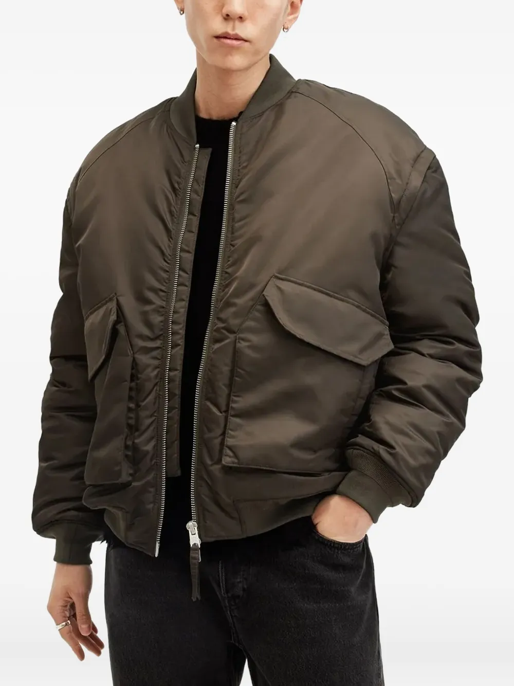 Бомбер с карманами AllSaints, коричневый 
Бомбер с карманами AllSaints, коричневый