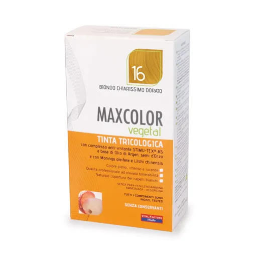 Краска для волос Max Color Vegetal Tint 16 Very Light Golden Blonde 140 мл Vital Factors
Краска для волос Max Color Vegetal Tint 16 Very Light Golden Blonde 140 мл Vital Factors