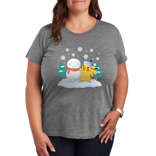 Плюс футболка с рисунком снеговика покемон пикачу пиплап Licensed Character, серый 
Плюс футболка с рисунком снеговика покемон пикачу пиплап Licensed Character, серый