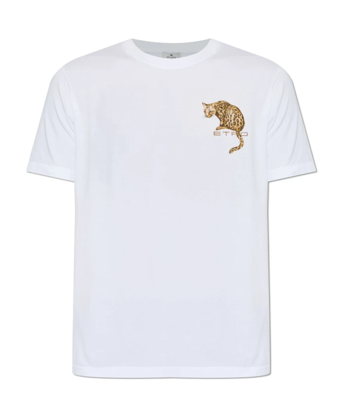 Хлопковая футболка с леопардовым принтом и вышивкой. Etro, белый
Хлопковая футболка с леопардовым принтом и вышивкой. Etro, белый