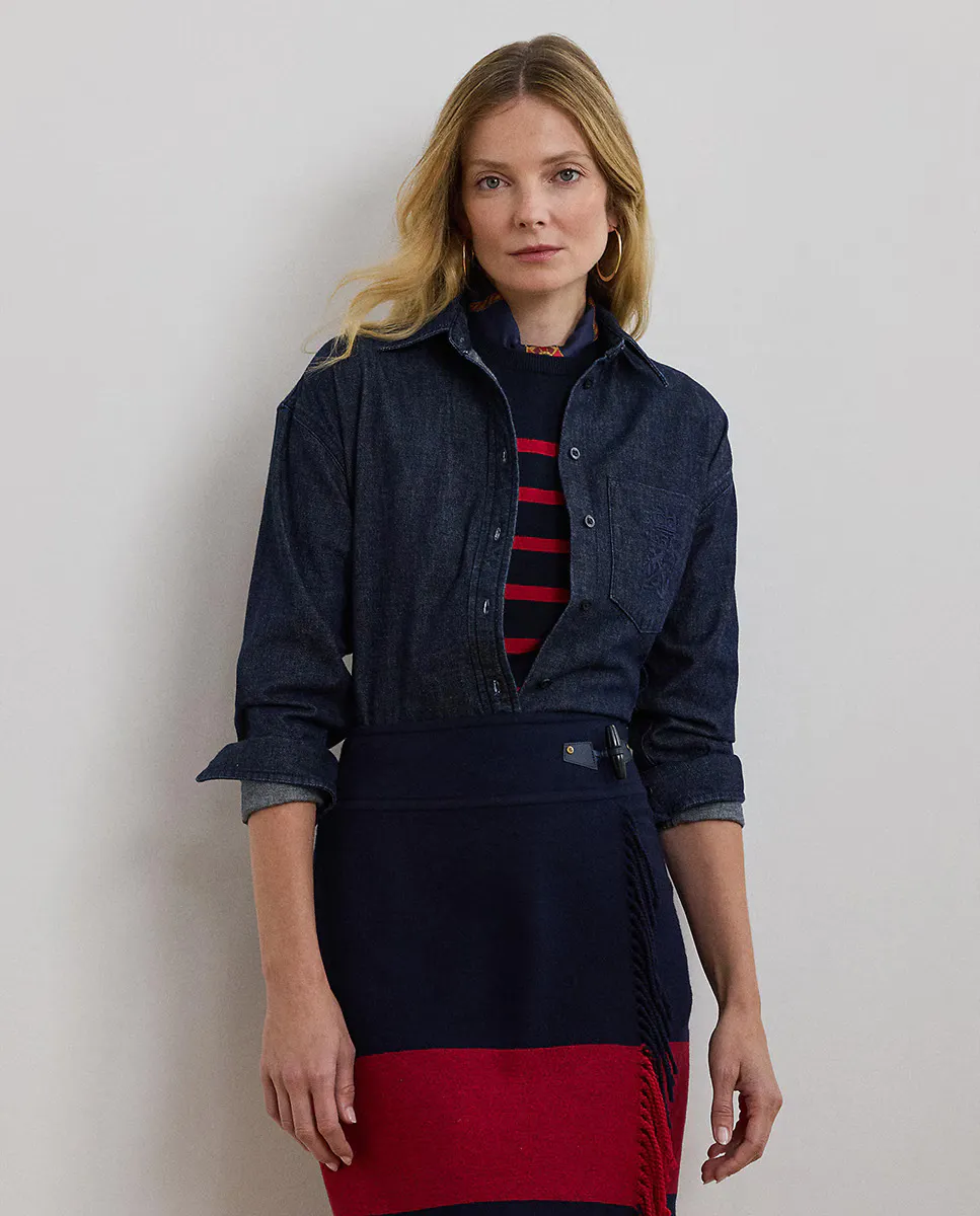 Женская хлопковая рубашка с длинным рукавом Lauren Ralph Lauren, тёмно-синий
Женская хлопковая рубашка с длинным рукавом Lauren Ralph Lauren, тёмно-синий