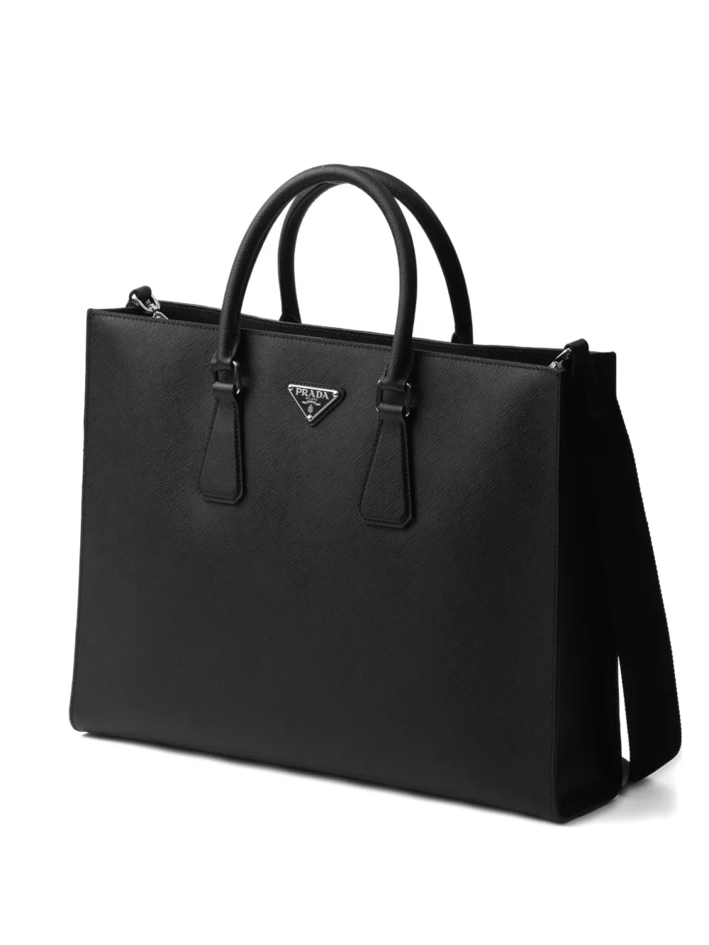 Кожаная сумка-тоут с треугольным логотипом Prada, черный
Кожаная сумка-тоут с треугольным логотипом Prada, черный