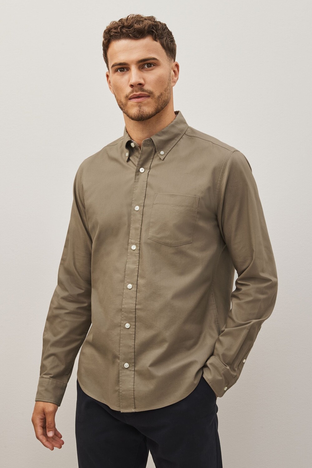 Оксфордская рубашка с длинными рукавами Next, серый 
Оксфордская рубашка с длинными рукавами Next, серый