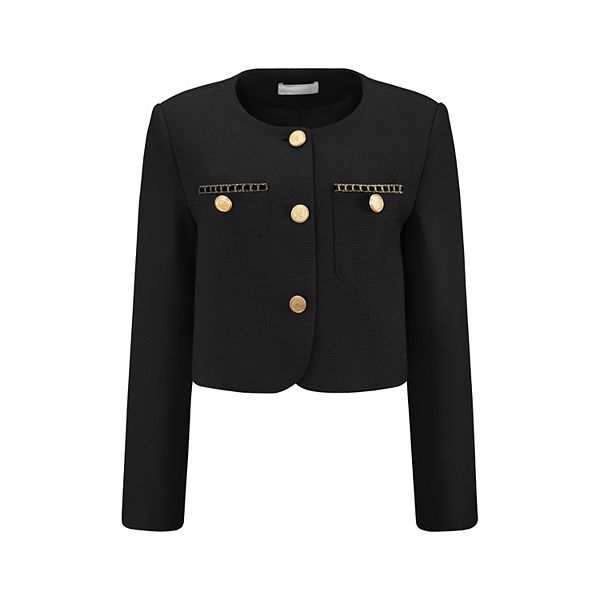 Женский твидовый укороченный пиджак с длинными рукавами и застежкой на пуговицы Inspire Chic, Black
Женский твидовый укороченный пиджак с длинными рукавами и застежкой на пуговицы Inspire Chic, Black