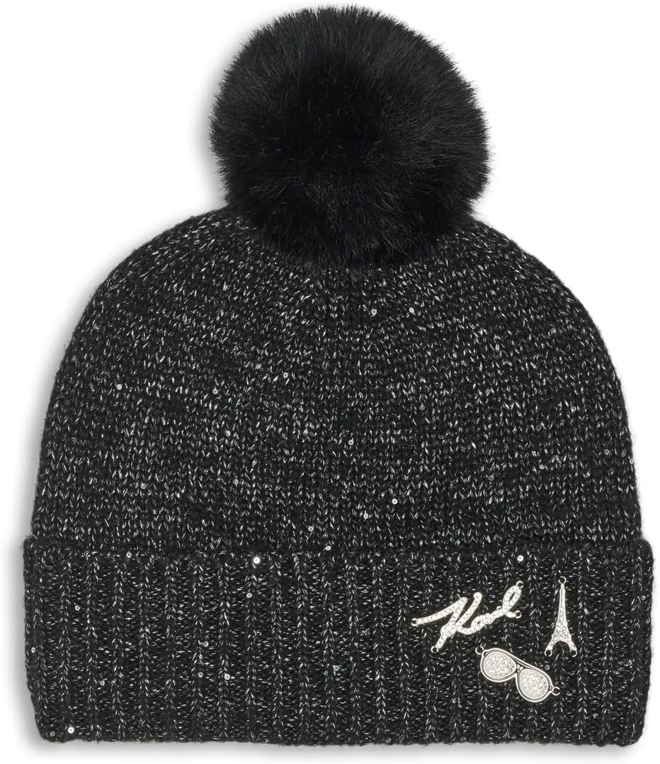 Женская вязаная шапка-бини с помпоном из искусственного меха Karl Lagerfeld с пайетками, Black
Женская вязаная шапка-бини с помпоном из искусственного меха Karl Lagerfeld с пайетками, Black