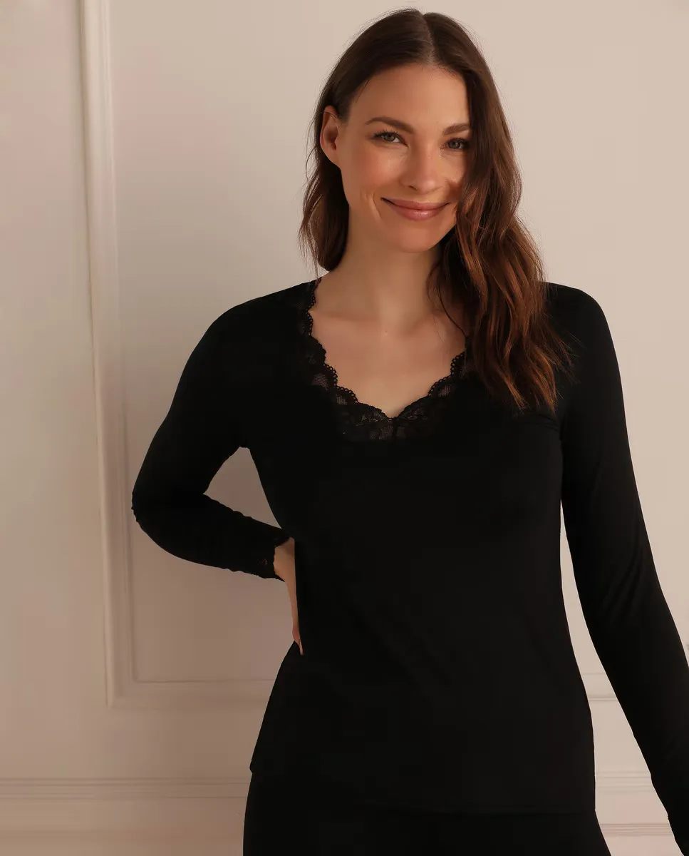 Футболка с длинными рукавами и кружевной отделкой Antigel, черный
Футболка с длинными рукавами и кружевной отделкой Antigel, черный