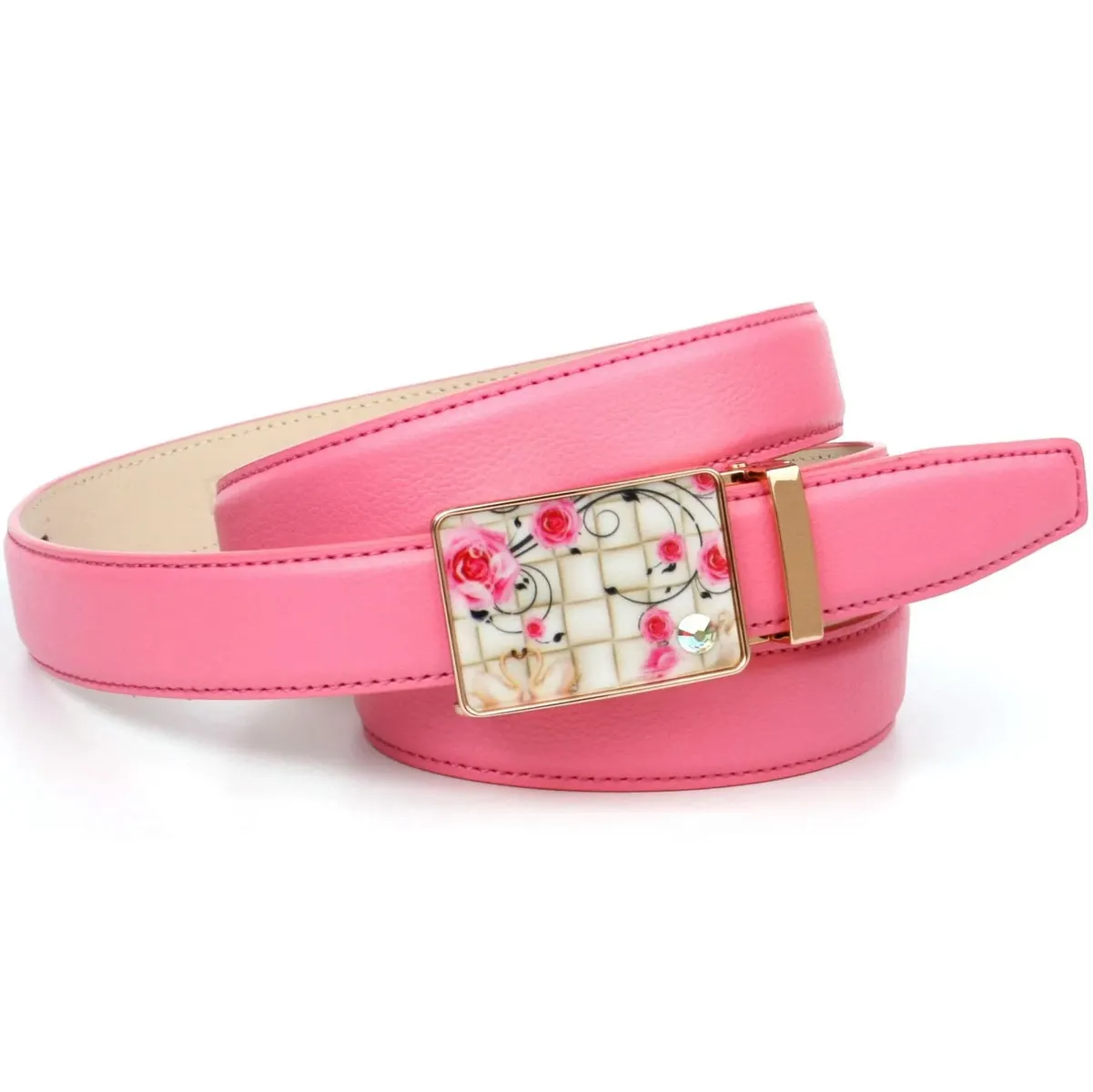 Кожаный ремень Anthoni Crown, застежка украшена стеклянными кристаллами, цветочный узор, розовый
Кожаный ремень Anthoni Crown, застежка украшена стеклянными кристаллами, цветочный узор, розовый