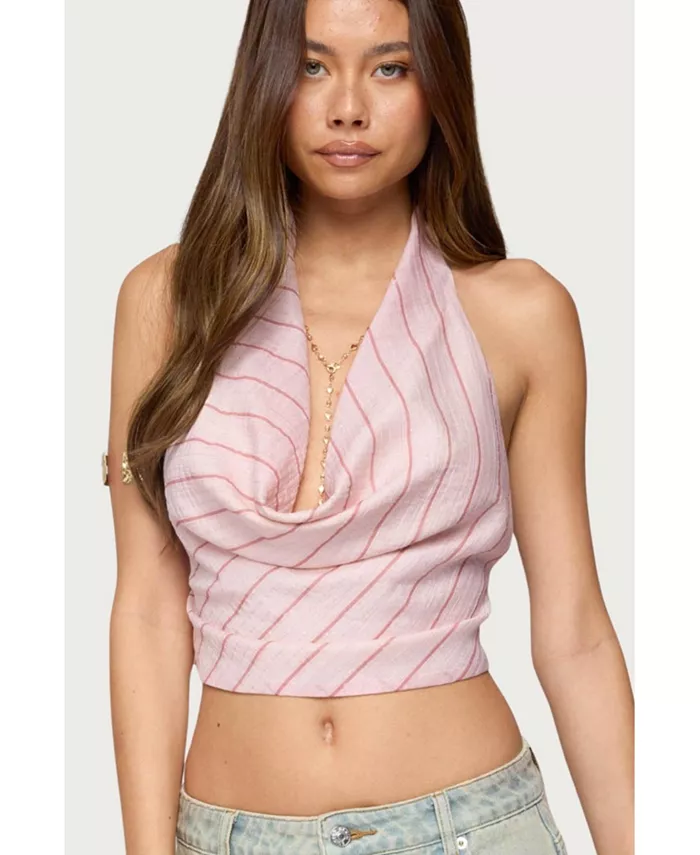 Женский полосатый топ с металлическим принтом и воротником-халтером Edikted, розовый
Женский полосатый топ с металлическим принтом и воротником-халтером Edikted, розовый