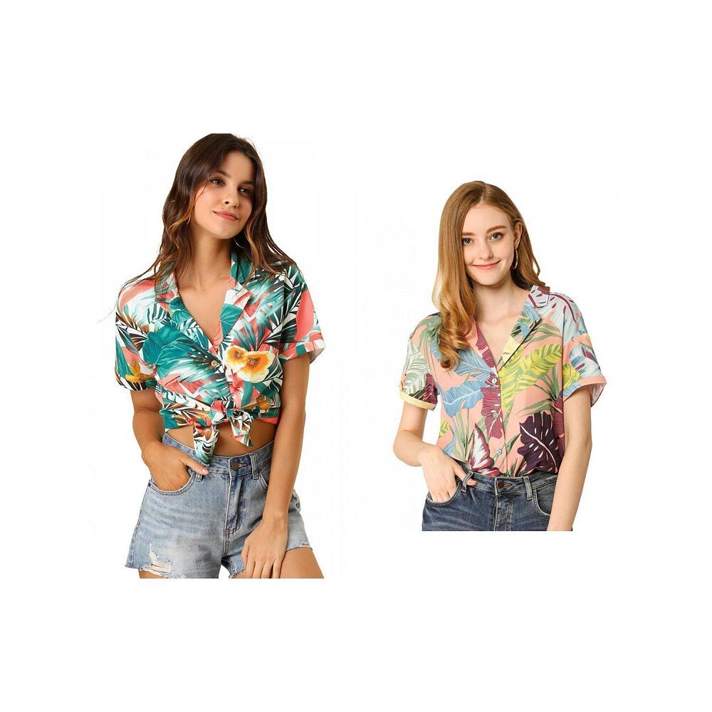 2 пары женских гавайских пляжных рубашек на пуговицах с цветочным принтом и листьями ALLEGRA K, цвет White Pink
2 пары женских гавайских пляжных рубашек на пуговицах с цветочным принтом и листьями ALLEGRA K, цвет White Pink