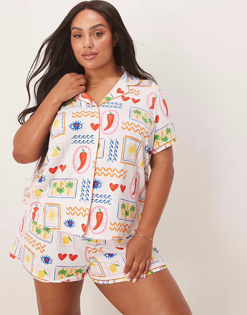 Пижамная рубашка с короткими рукавами и шорты Urban Threads Curve Revere с принтом пальмового перца чили
Пижамная рубашка с короткими рукавами и шорты Urban Threads Curve Revere с принтом пальмового перца чили
