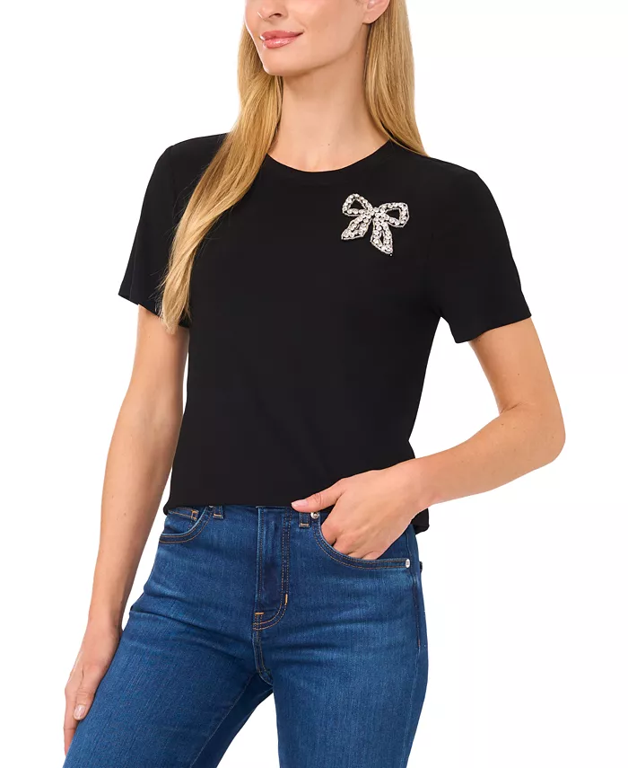 Женская футболка с декоративным бантом CeCe, черный 
Женская футболка с декоративным бантом CeCe, черный