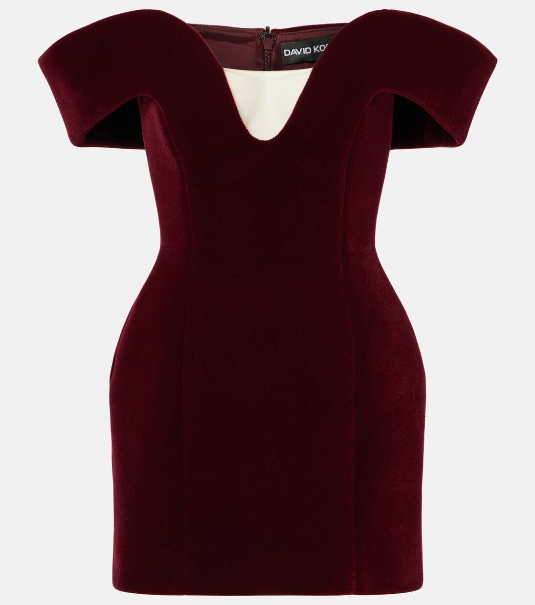 Бархатное мини-платье с открытыми плечами David Koma, бордовый 
Бархатное мини-платье с открытыми плечами David Koma, бордовый