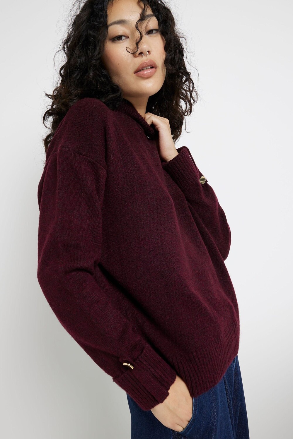 Джемпер свободного кроя с высоким воротником River Island, красный 
Джемпер свободного кроя с высоким воротником River Island, красный