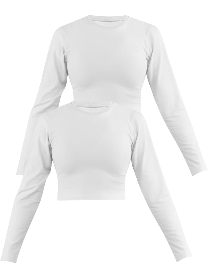 Лонгслив Janice 2 x Damen crop Langarmshirt hochgeschlossen Noia, белый 
Лонгслив Janice 2 x Damen crop Langarmshirt hochgeschlossen Noia, белый