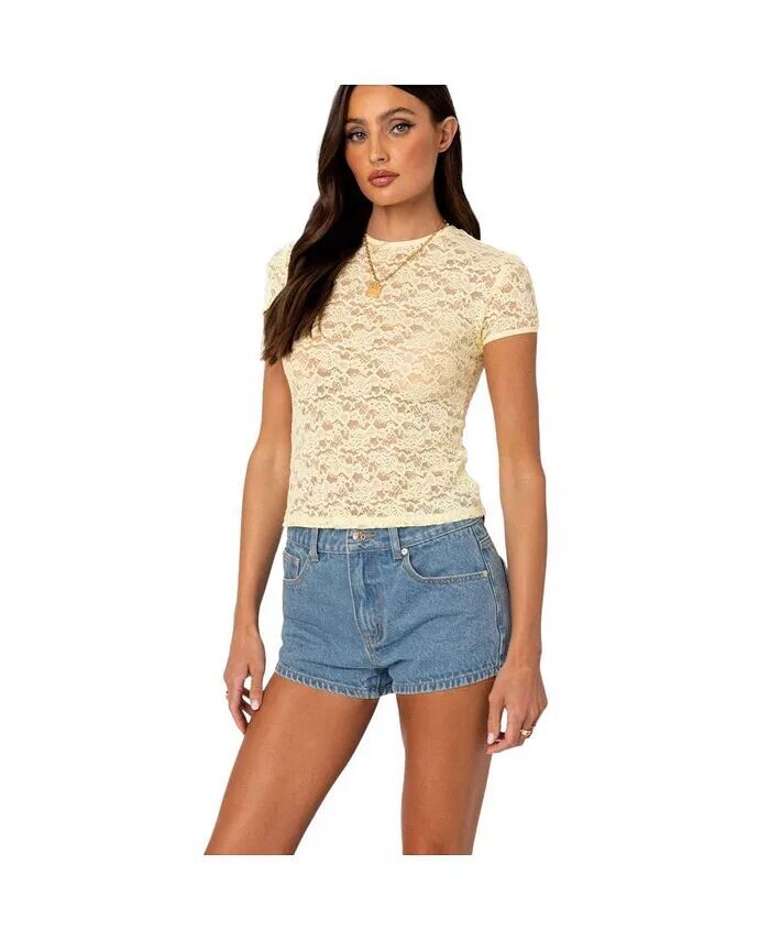 Женская прозрачная кружевная футболка Kaori Edikted, желтый
Женская прозрачная кружевная футболка Kaori Edikted, желтый