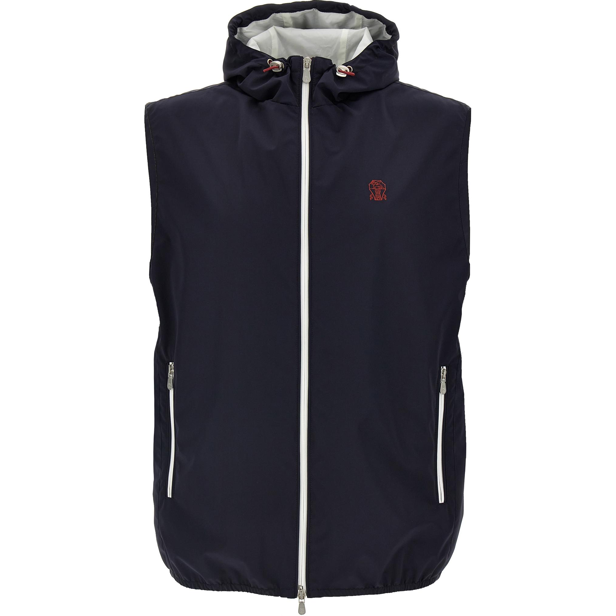 Вышитый логотипом жилет на молнии Brunello Cucinelli, синий
Вышитый логотипом жилет на молнии Brunello Cucinelli, синий