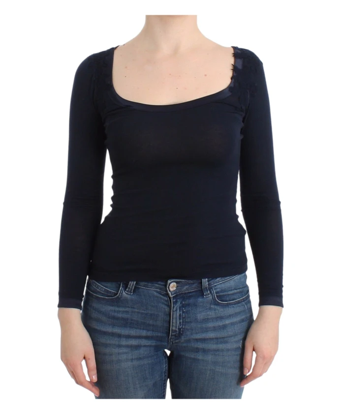 Кружевной топ с длинными рукавами Ermanno Scervino, синий 
Кружевной топ с длинными рукавами Ermanno Scervino, синий