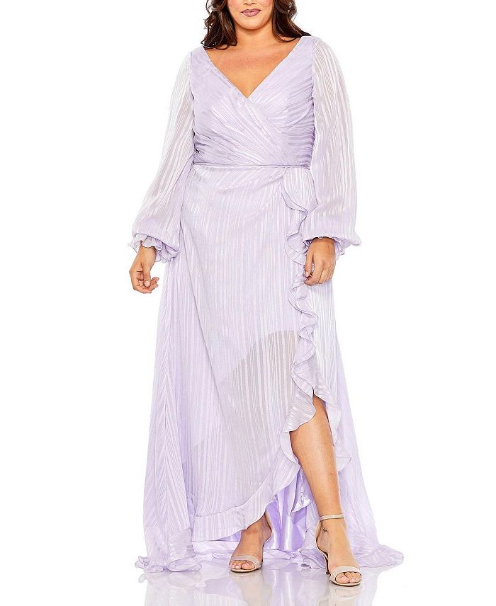 Полосатое платье с имитацией запаха и рукавами-епископом Mac Duggal, фиолетовый
Полосатое платье с имитацией запаха и рукавами-епископом Mac Duggal, фиолетовый