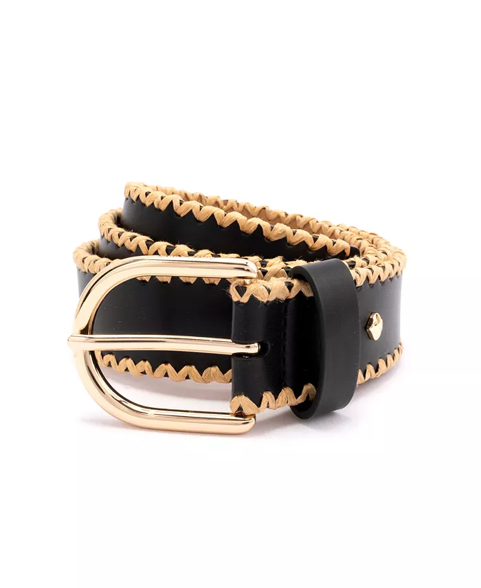 Женский ремень с соломенной окантовкой 35 мм kate spade new york, черный 
Женский ремень с соломенной окантовкой 35 мм kate spade new york, черный