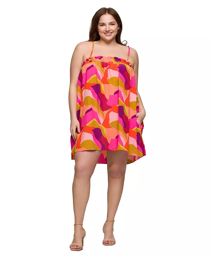 Мини-платье больших размеров с квадратным вырезом, тонкими бретельками и карманами 24seven Comfort Apparel, оранжевый 
Мини-платье больших размеров с квадратным вырезом, тонкими бретельками и карманами 24seven Comfort Apparel, оранжевый