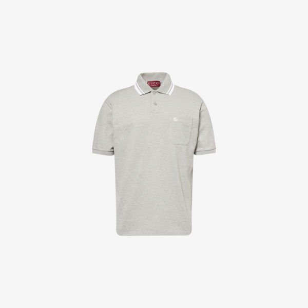 Поло Gucci из хлопкового пике с вышитым логотипом и полосатым воротником, серый
Поло Gucci из хлопкового пике с вышитым логотипом и полосатым воротником, серый